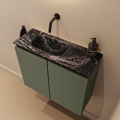 MONDIAZ TURE-DLUX Meuble de toilette 60cm Army. Lavabo EDEN Lava position gauche. Sans trou de robinet.