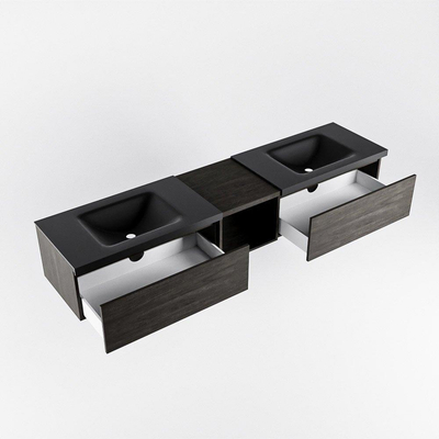 MONDIAZ BUKLA 200cm ensemble de meuble avec module ouvert 40 couleur Marron foncé avec 2 tiroirs. Lavabo CLOUD double 0 trou de robinet couleur Urban.