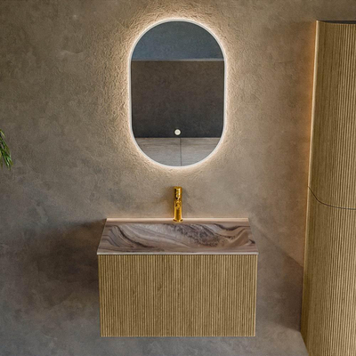 MONDIAZ KURVE-DLUX 70cm badmeubel kleur Dusk met 1 lade en 0 deuren. Wastafel BIG SMALL Midden 1 kraangat Sombra.