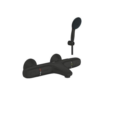 Grohe Grohtherm 1000 Badkraanset - 2 gats - thermostatisch - handdoucheset - matte black (mat zwart)