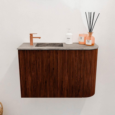 Mondiaz JOYA-DLUX 61.6cm toiletmeubel - ronding rechts kleur Ruby - Wastafel FAYE positie Links 1 kraangat kleur Oza.