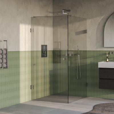 BRAUER Void Carving Cabine de douche - 100x120x200cm - porte battante - revêtement verre - réversible - verre clair - Inox brossé PVD