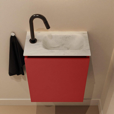 MONDIAZ TURE-DLUX Meuble toilette - 40cm - Fire - EDEN - vasque Opalo - position droite - 1 trou de robinet