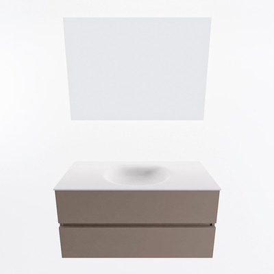 Mondiaz VICA ensemble de meuble de salle de bain - 100cm - meuble sous-vasque fumée - 2 tiroirs - lavabo lune milieu - 1 trou de robinet - couleur talc - miroir LED - version XL 60cm haut