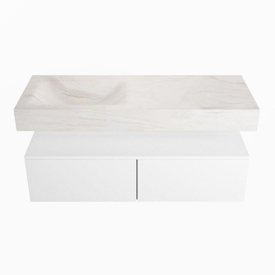 MONDIAZ ALAN - DLUX Badkamermeubelset - 120cm - onderkast - Talc - 2 lades - vrijhangende wastafel - wasbak links - 1 kraangat - Ostra