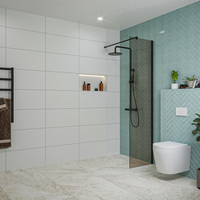 FugaFlow Eccelente Vetro Douche à l'italienne - 50x200cm - verre fumé - Noir mat