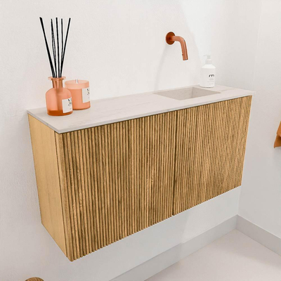 Mondiaz JOYA-DLUX 80cm meuble de salle de bains - couleur Oak - Vasque FAYE position Droite Sans trou de robinet couleur Meli.