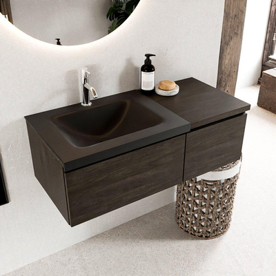 MONDIAZ BUKLA 100cm badmeubel met module 40 kleur Dark Brown met 2 lades. Wastafel CLOUD links 1 kraangat kleur Urban.