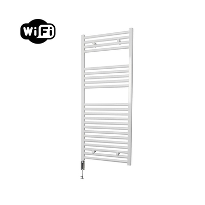 Sanicare HVW Elektrische Radiator - 111.8x60cm - 730W - wifi - thermostaat - chroom - linksonder - wit