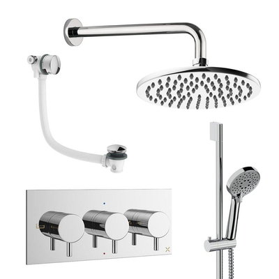 Crosswater MPRO Regendoucheset inbouw - 3 hendels - badafvoer - 20cm douchekop - handdouche - glijstang - wandarm - chroom