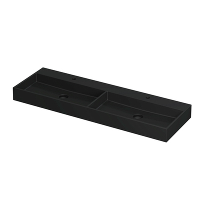 INK United wastafel - 140x45x11cm - 2 wasbakken - 2 kraangaten - porselein Mat zwart