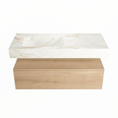 MONDIAZ ALAN - DLUX Badkamermeubelset - 110cm - onderkast - Washed Oak - 1 lade - vrijhangende wastafel - wasbak links - 1 kraangat - Frappe