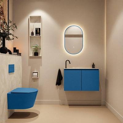 MONDIAZ TURE-DLUX Meuble WC 80cm Jeans. EDEN lavabo Ostra position gauche. Avec 1 trou de robinet.