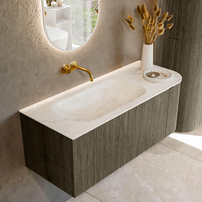 Mondiaz KURVE-DLUX Ensemble de meuble de salle de bains - 115x46x40cm - 1 tiroir - 1 porte - lavabo solid surface - gauche - sans trou de robinet - Shadow