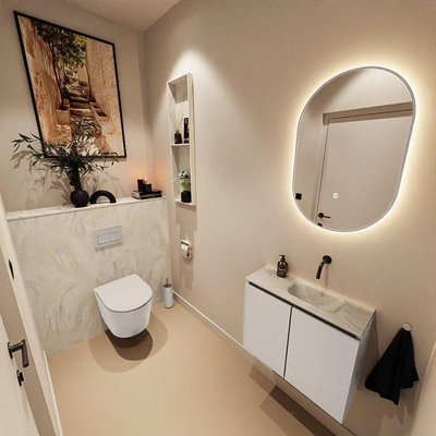 MONDIAZ TURE-DLUX 60cm toiletmeubel Linen. EDEN wastafel Ostra positie rechts. Zonder kraangat.