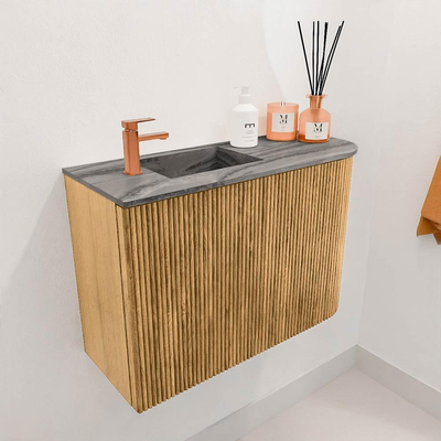 Mondiaz JOYA-DLUX 61.6cm toiletmeubel - ronding rechts kleur Oak - Wastafel FAYE positie Links 1 kraangat kleur Sombra.