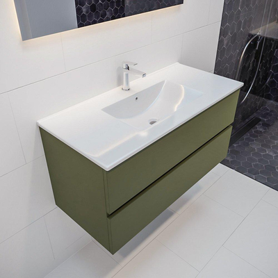 MONDIAZ VICA Ensemble de meuble salle de bain - 100cm - 2 tiroirs - lavabo Denia central - 1 trou de robinet - solid surface army