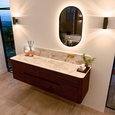 Mondiaz CIRO-DLUX Badkamermeubelset - 170x45x50cm - Solid surface wastafel Frappe - 1 wasbak Rechts - zonder kraangaten - 4 lades - Ruby