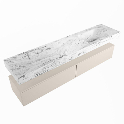 Mondiaz ALAN-DLUX Ensemble de meuble - 200cm - meuble Linen mat - 2 tiroirs - Lavabo Cloud Glace suspendu - vasque Droite - 1 trou de robinet