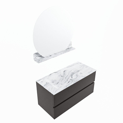 Mondiaz VICA-DLUX Ensemble de meuble de salle de bain - 100cm - meuble sous-vasque gris foncé - 2 tiroirs - lavabo encastré cloud gauche - 1 trou de robinet - version haute de 60cm - glace