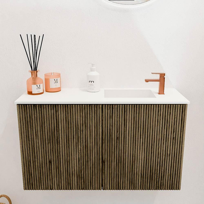 Mondiaz JOYA 70cm toiletmeubel - kleur Dusk - Wastafel FAYE positie Rechts 1 kraangat kleur Talc.