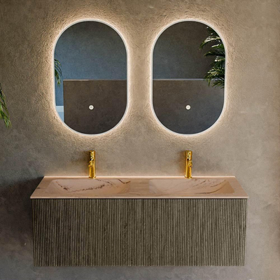 MONDIAZ KURVE-DLUX 120cm badmeubel kleur Shadow met 1 lade en 0 deuren. Wastafel LEAF Dubbel 2 kraangaten Arena.