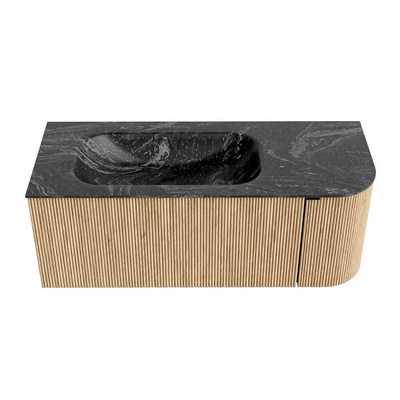 MONDIAZ KURVE-DLUX meuble de salle de bains 115 cm avec module 25 R couleur Oak avec 1 tiroir et 1 porte. Lavabo BIG SMALL gauche 1 trou de robinet couleur Lava.
