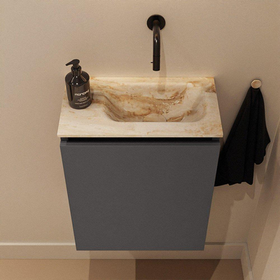 MONDIAZ TURE-DLUX Meuble de toilettes 40 cm Dark Grey. EDEN lavabo Frappe position à droite. Sans trou de robinet.