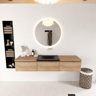 MONDIAZ BUKLA Meuble de salle de bains 180 cm avec module 60 couleur Chêne blanchi avec 3 tiroirs. Lavabo CLOUD central 0 trous de robinet couleur Urban.