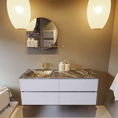 Mondiaz VICA-DLUX ensemble de meuble de salle de bain - 130cm - meuble sous-vasque cale - 4 tiroirs - lavabo encastré cloud gauche - 1 trou de robinet - version haute de 60cm - lave