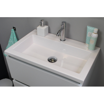 Basic Bella Meuble avec lavabo acrylique 60x55x46cm 1 trou de robinet avec miroir Blanc brillant