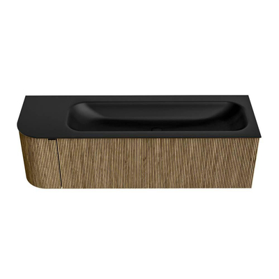 Mondiaz KURVE Ensemble de meubles de salle de bains - 145x46x40cm - 1 tiroir - 1 porte - lavabo solid surface - droit - 1 trou de robinet - Dusk