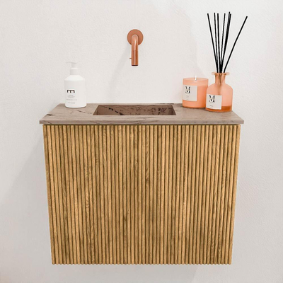 Mondiaz JOYA-DLUX 50cm toiletmeubel - kleur Oak - Wastafel FAYE positie Links Zonder kraangat kleur Arena.
