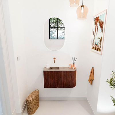 Mondiaz JOYA-DLUX 71.6cm toiletmeubel - ronding rechts kleur Ruby - Wastafel FAYE positie Links Zonder kraangat kleur Arena.
