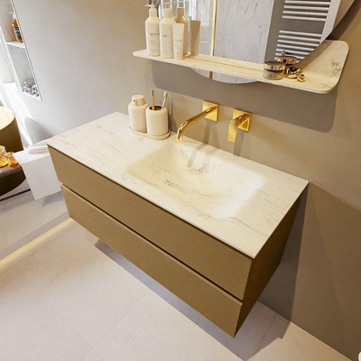 Mondiaz VICA-DLUX ensemble de meuble de salle de bain - 110cm - meuble sous-vasque oro - 2 tiroirs - lavabo encastré cloud droite - sans trous de robinet - version haute de 60cm - opalo