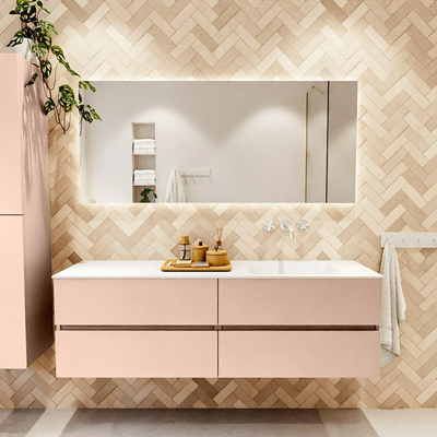 Mondiaz Vica ensemble de meuble de salle de bain - 160cm - meuble sous vasque rosee - 4 tiroirs - lavabo cloud droite - sans trous de robinet - version haute de 60cm - talc