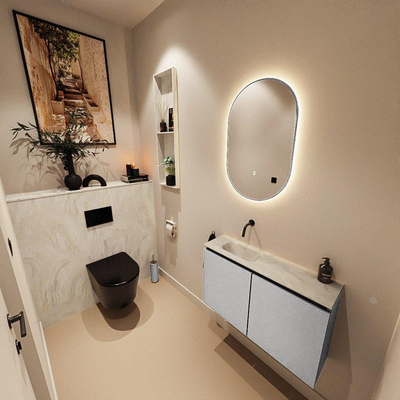 MONDIAZ TURE-DLUX 80cm toiletmeubel Plata. EDEN wastafel Ostra positie links. Zonder kraangat.