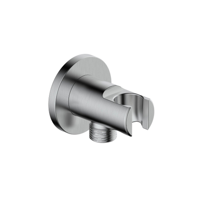 FugaFlow Eccelente Sobrado Coude pour flexible de douche avec rosace ronde Inox brossé