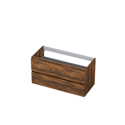 INK Wastafelonderkast - 100x45x52cm - 2 lades - greeploos - met houten keerlijst - MFC - Noten