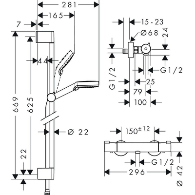 Hansgrohe Ecostat 1001cl thermostaat met stang 65cmm crometta vario handdouche wit chroom