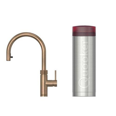 Quooker Flex Round kokendwaterkraan - draaibare & uittrekbare uitloop - PRO3 reservoir - Warm / kokend water - messing patina