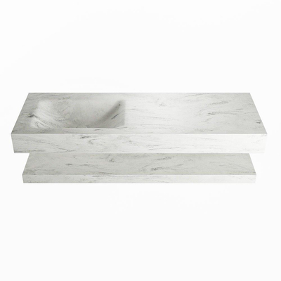 Mondiaz ALAN-DLUX Ensemble de meuble - 130cm - meuble Opalo mat - 0 tiroirs - Lavabo Cloud Opalo suspendu - vasque Gauche - 0 trous de robinet