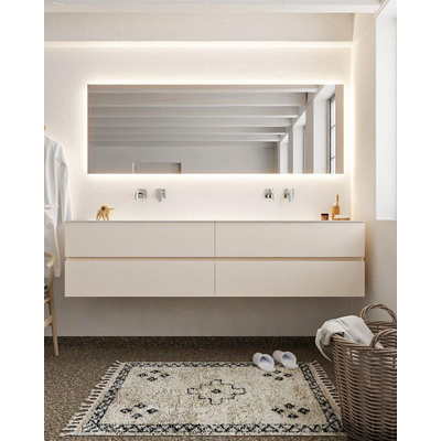 MONDIAZ VICA Ensemble de meuble salle de bain - 200cm - 4 tiroirs - lavabo Cloud double - 0 trous de robinet - solid surface lin