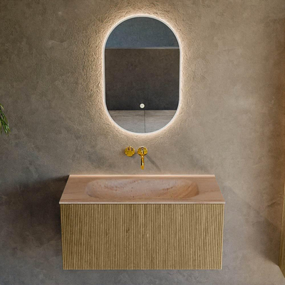 MONDIAZ KURVE-DLUX Meuble de salle de bains 90cm couleur Dusk avec 1 tiroir et 0 porte. Lavabo BIG SMALL Central sans trou de robinet Saba.