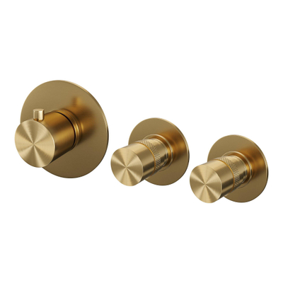 Robinet de baignoire encastré Brauer Gold Edition - ensemble de douche - sortie de 20 cm - avec partie encastrable - 3 boutons lisses - douchette ronde 3 positions - PVD - or brossé