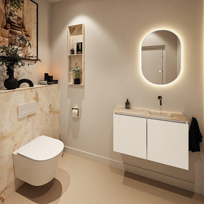MONDIAZ TURE-DLUX Meuble toilette - 80cm - Talc - EDEN - vasque Frappe - position droite - sans trou de robinet
