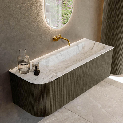 Mondiaz KURVE-DLUX Badkamermeubelset - 125x46x40cm - 1 lade - 1 deur - wastafel solid surface - rechts - zonder kraangat - Shadow