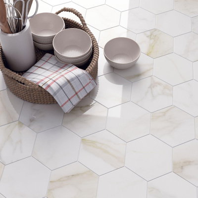 Cifre Ceramica Carrelage hexagonal - 15x17cm - Gold brillant (blanc)