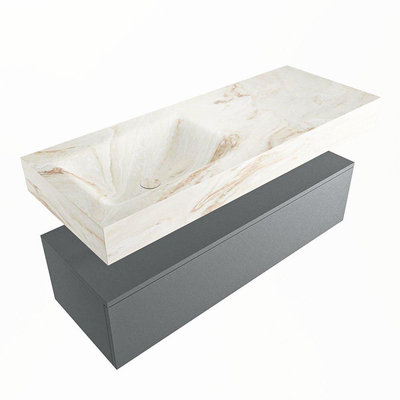 Mondiaz ALAN-DLUX Ensemble de meuble - 120cm - meuble Plata mat - 1 tiroir - Lavabo Cloud Frappe suspendu - vasque Gauche - 1 trou de robinet