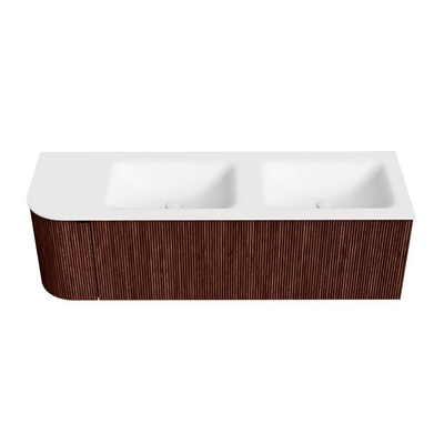 Mondiaz KURVE Badkamermeubelset - 145x46x40cm - 1 lade - 1 deur - wastafel solid surface - dubbel / rechts - 2 kraangaten - Ruby